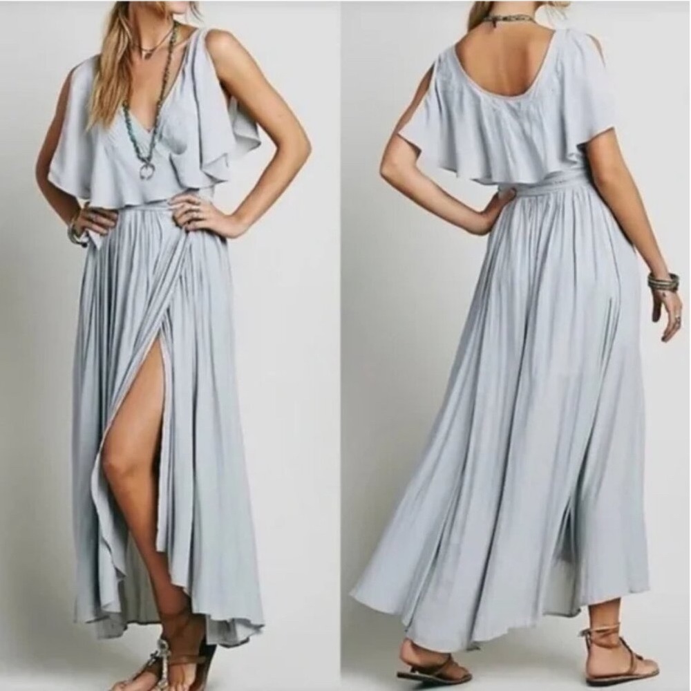 Free People Fiona Maxi Dress Rain Blue Embroidered Size Small